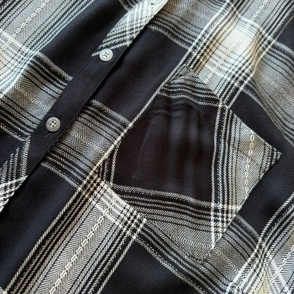 Krazy Kat Womens Black/White Plaid Button-Up Shirt Size 1X Long Sleeve Collar - Picture 10 of 11